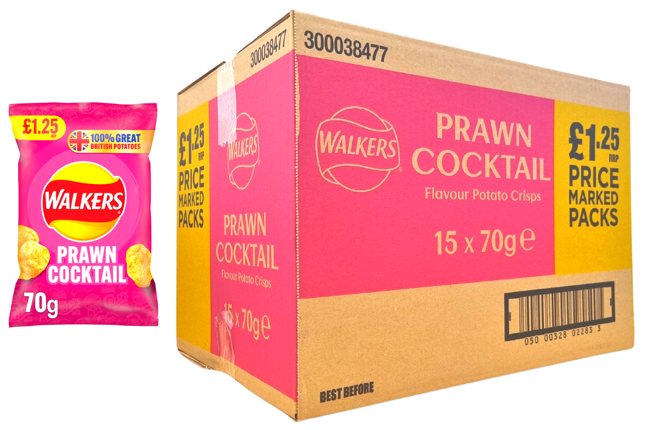 Box of Walkers Prawn Cocktail Flavour Crisps 15 x 70g Best Before